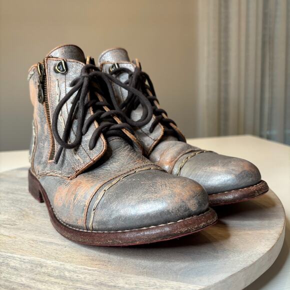 Bed Stu Bonnie Gray Brown Distressed Leather Lace Up Zip Ankle Boots Women’s 9.5 - Picture 5 of 12